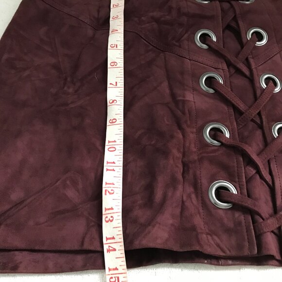 Parker Leather Mini Skirt Burgundy Lace Up Womens 6 - Picture 7 of 9